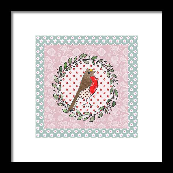 Xmas Robin Framed Print featuring the mixed media Xmas Robin by Effie Zafiropoulou