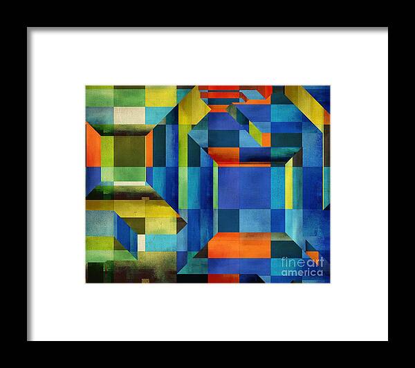 Multicolor Framed Print featuring the digital art XYZ - c05b7st by Variance Collections
