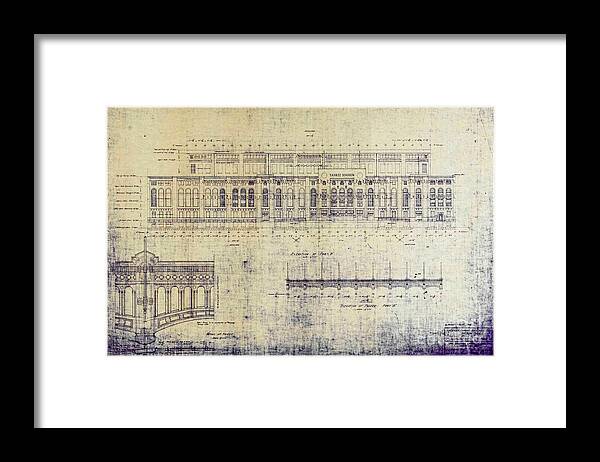 Yankee Stadium Framed Print featuring the drawing Yankee Stadium Blueprint by Peter Ogden