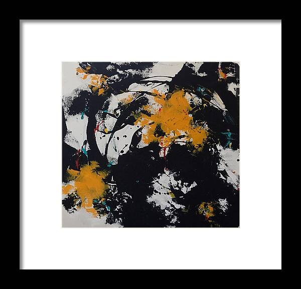 Acrylic Abstract Art Painting Canvas Framed Print featuring the painting Yellow and Black by Suzzanna Frank