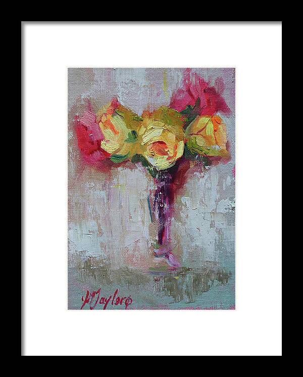 Yellow And Pink Roses Framed Print featuring the painting Yellow And Pink Roses by Jennifer Stottle Taylor