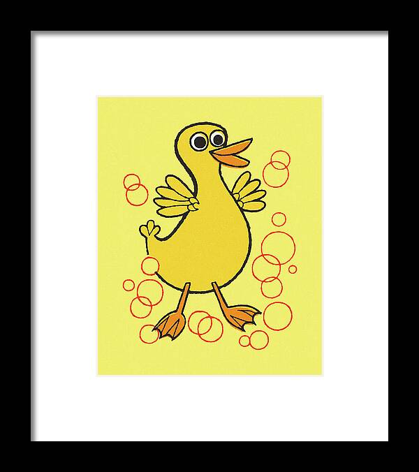 Animal Framed Print featuring the drawing Yellow Duck on a Yellow Background by CSA Images