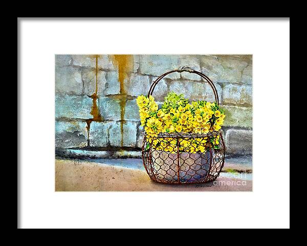 Yellow Framed Print featuring the painting Yellow Flowers by Jeanette Ferguson