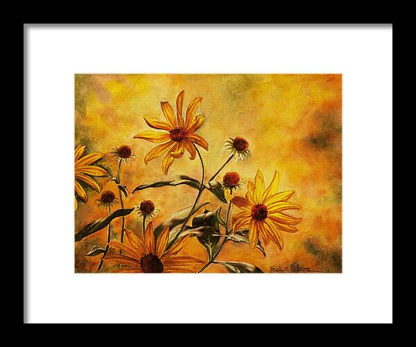 Floral Framed Print featuring the painting Yellow Wild Flowers by Heidi E Nelson