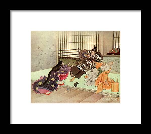 People Framed Print featuring the drawing Yendo Draws His Sword by Print Collector
