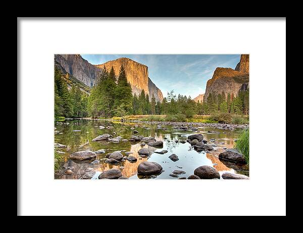 Scenics Framed Print featuring the photograph Yosemite Valley Reflected In Merced by Ben Neumann