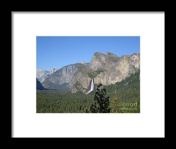 Yosemite Framed Print featuring the photograph Yosemite Valley Yosemite National Park Bridal Veil Falls and Half Dome A Panoramic View by John Shiron