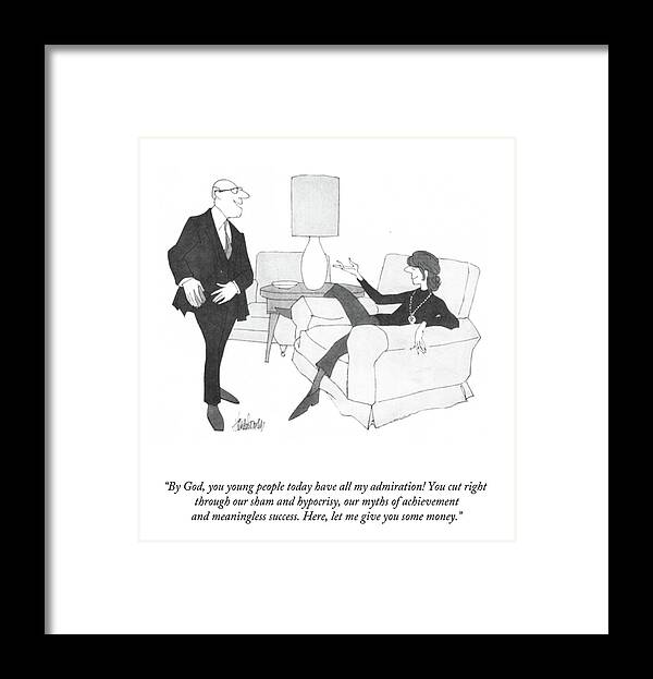 #032923 Framed Print featuring the drawing You Young People Today by JB Handelsman