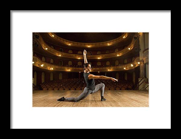 People Framed Print featuring the photograph Young Dancer Posing On Stage by Hans Neleman