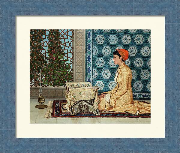 Osman Hamdi Bey Framed Print featuring the painting Young Girl Reading the Quran by Osman Hamdi Bey