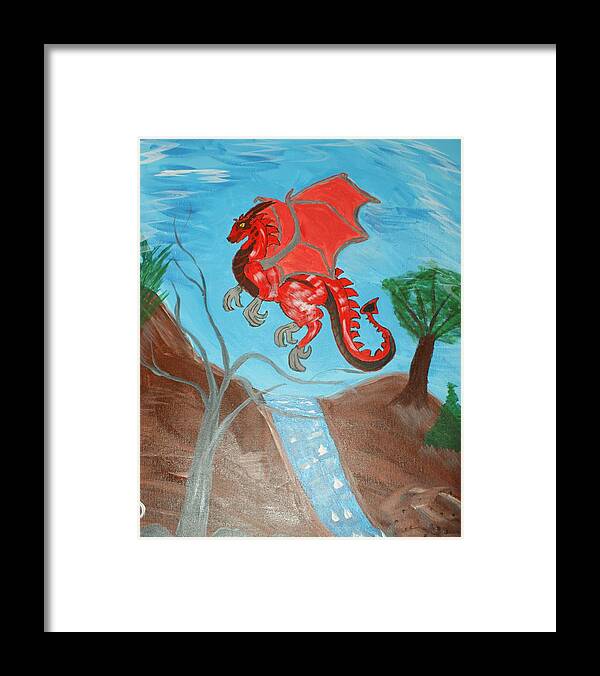 Art Framed Print featuring the painting Young Red Dragon by Yvonne Sewell