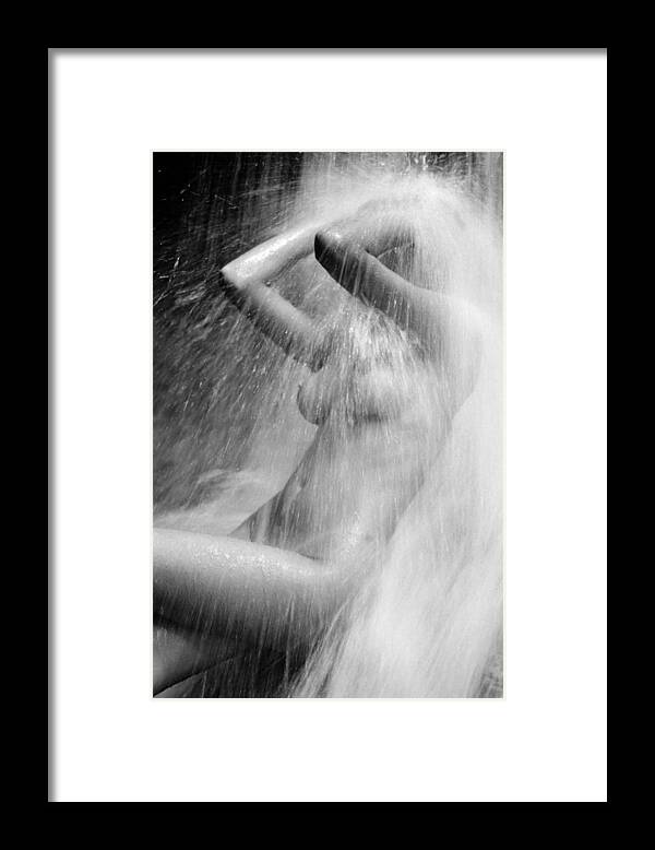 Shower Framed Print featuring the photograph Young Woman In The Shower by Juan Silva