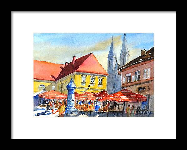 Zagreb Cathedral Framed Print featuring the painting Zagreb near Dolce Market by Betty M M Wong