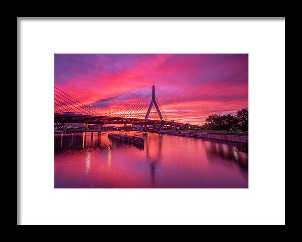 Zakim Bridge Framed Print featuring the photograph Zakim Bridge Sunset by Rob Davies