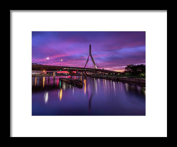 Zakim Bridge Framed Print featuring the photograph Zakim Sunset by Rob Davies