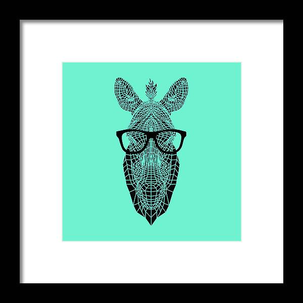 Zebra Framed Print featuring the digital art Zebra in Glasses by Naxart Studio