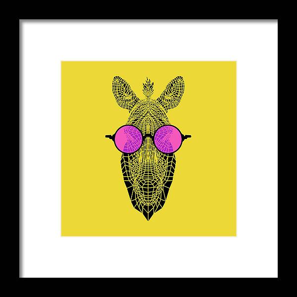 Zebra Framed Print featuring the digital art Zebra in Pink Glasses by Naxart Studio