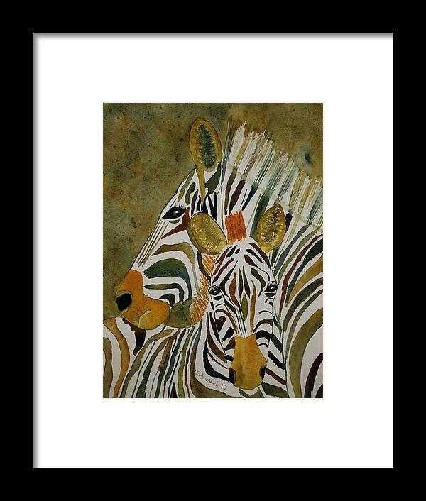 Zebra Framed Print featuring the painting Zebra Jungle by Ann Frederick