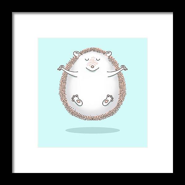 Hedgehog Framed Print featuring the digital art Zen Hedgehog Meditating by Laura Ostrowski