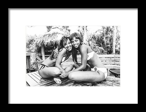 Two Girls Fun Fashion Photoraphy Art Framed Print featuring the photograph 0901 Lilisha Dominique Girlfriend Guessing Beach Party Delray by Amyn Nasser