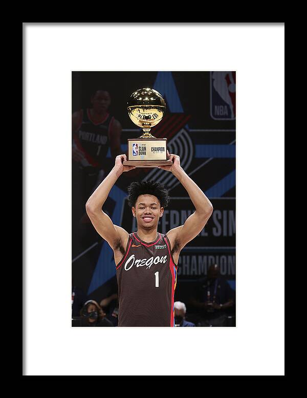 Anfernee Simons Framed Print featuring the photograph 2021 NBA All-Star - AT&T Slam Dunk Contest #1 by Nathaniel S. Butler