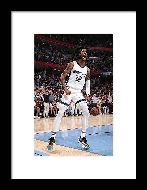 Ja Morant Framed Print featuring the photograph 2022 NBA Playoffs - Minnesota Timberwolves v Memphis Grizzlies #1 by Joe Murphy