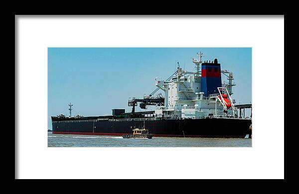 Bridge Deck Framed Print featuring the photograph A 229 meter Bulk Carrier Ship loading at a Gladstone Harbour ter #1 by Geoff Childs
