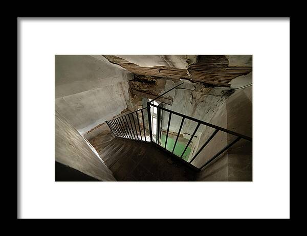 Station Framed Print featuring the photograph Abandoned railway station. Stairway to stationmaster's home #2 by RicardMN Photography