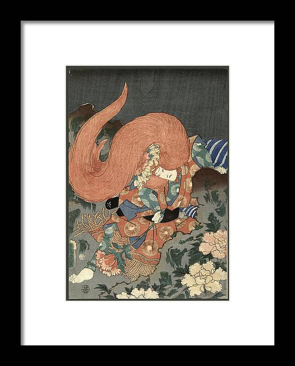 Utagawa Kunisada Framed Print featuring the drawing Actor as a lion dancer #2 by Utagawa Kunisada