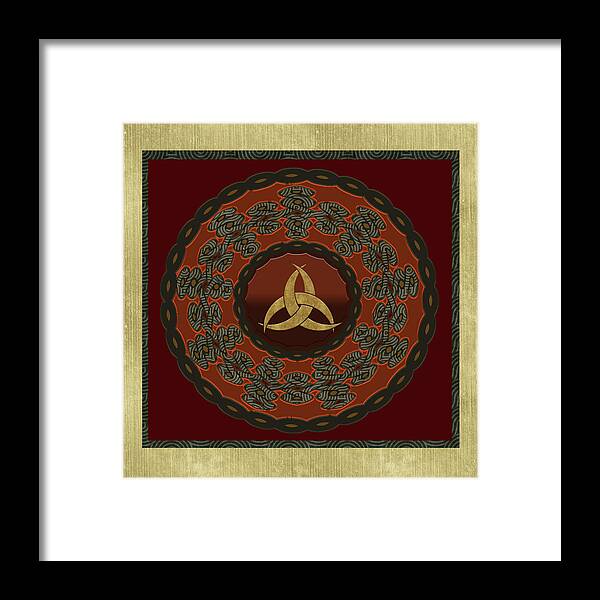 African Celt Asase Ye Duru Mother Earth Mandala Framed Print featuring the mixed media Tribal Celt Triquetra Symbol Mandala by Kandy Hurley
