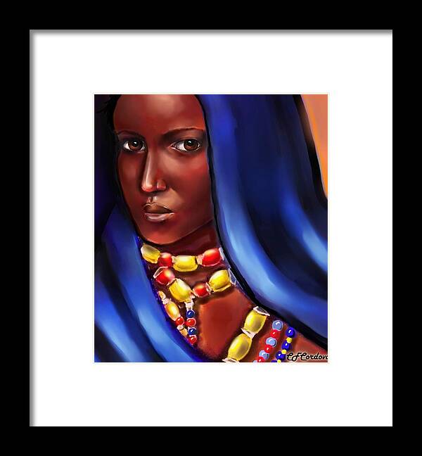 African Woman Framed Print featuring the digital art African Woman #1 by Carmen Cordova