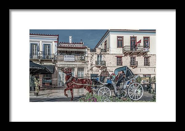 Aegina Framed Print featuring the photograph Afternoon Jaunt on Aegina, Vintage Version by Marcy Wielfaert