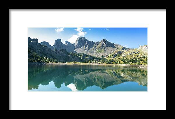 Allos Framed Print featuring the photograph Allos lake, mirror effect #2 by Jean-Luc Farges