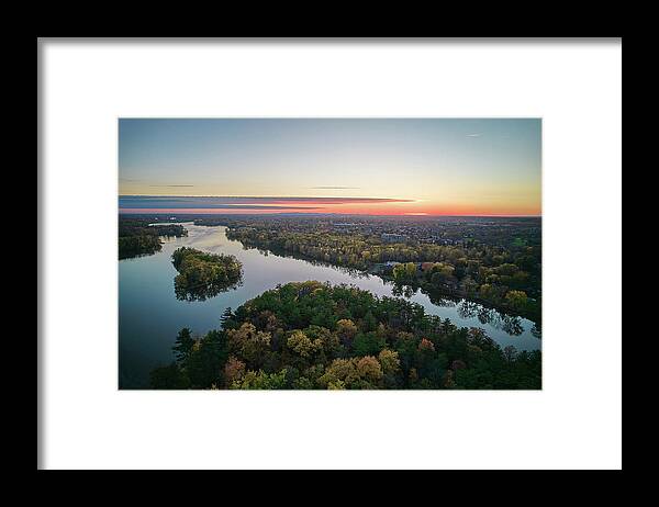Drone Framed Print featuring the photograph Areal Sunset on the MilleIles river by Carl Marceau