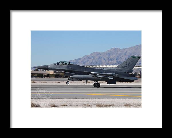 Falcon Framed Print featuring the photograph Aviano F-16C 89-023 Blasts Off 21R at Nellis AFB #1 by Custom Aviation Art