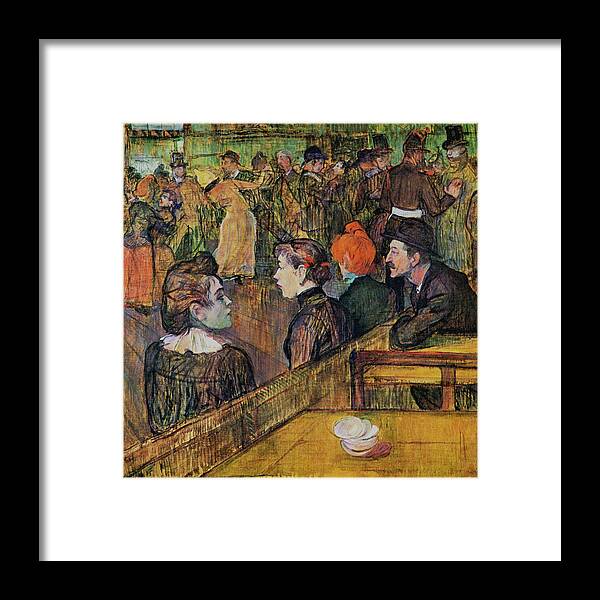 Figurative Framed Print featuring the painting Ball at the Moulin de la Galette #2 by Henri de Toulouse Lautrec