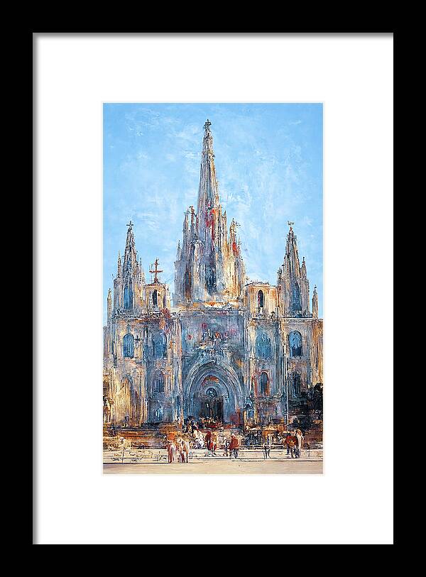 Barcelona Framed Print featuring the painting Barcelona, Cathedral of the Holy Cross and Saint Eulalia - 05 #1 by AM FineArtPrints