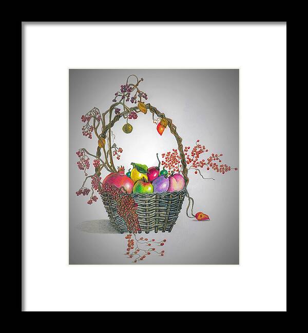 Fruits Framed Print featuring the drawing Basket of fruits #1 by Tara Krishna