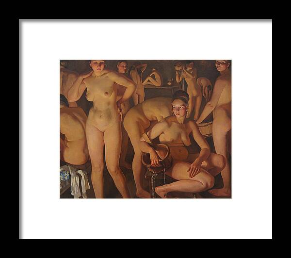 Nude Women In A Bath House Framed Print featuring the painting Bath House #1 by Zinaida Serebryakova