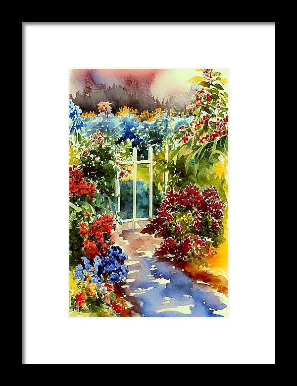 Watercolor Framed Print featuring the painting Behind the Garden Gate #1 by Bonnie Bruno