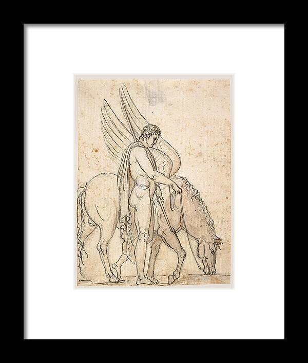 Bertel Thorvaldsen Framed Print featuring the drawing Bellerophon and Pegasus by Bertel Thorvaldsen