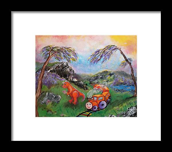 Dinosaur Framed Print featuring the painting Best Friends #2 by Alys Caviness-Gober