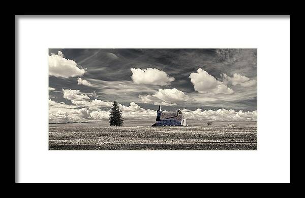 Lutheran Framed Print featuring the photograph Big Coulee Church - abandoned lutheran church on ND prairie by Peter Herman