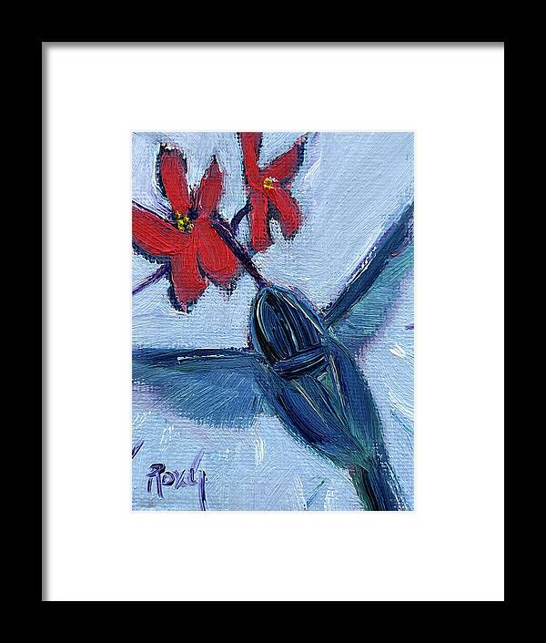 Hummingbird Framed Print featuring the painting Blue Hummingbird by Roxy Rich