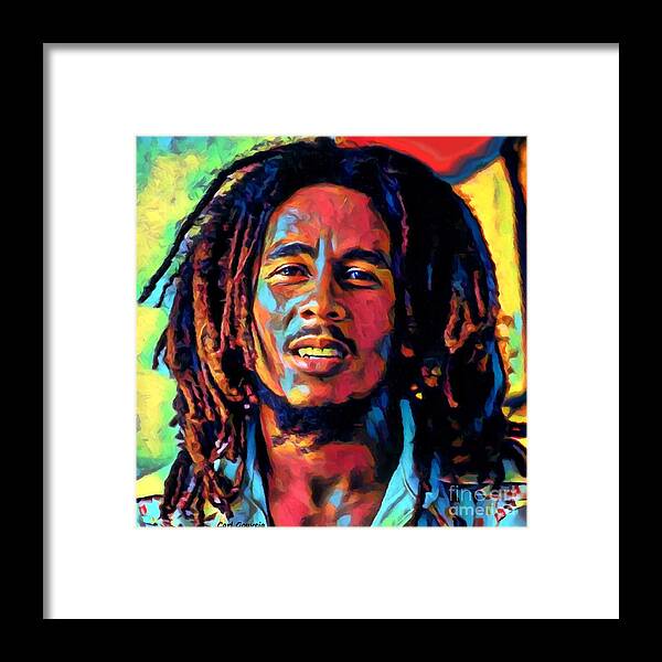 Bob Marley Art Framed Print featuring the mixed media Bob Marley in color #1 by Carl Gouveia
