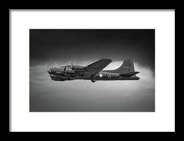 Usa Framed Print featuring the photograph Boeing B-17 Flying Fortress, World War 2 Bomber Aircraft Black and White #1 by Rick Deacon