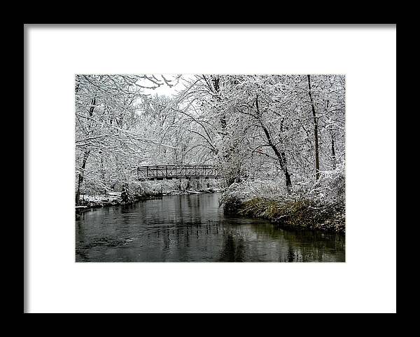 Christmas Framed Print featuring the photograph Bridge Over the Clinton River DSC_2785 with Cardinal #2 by Michael Thomas