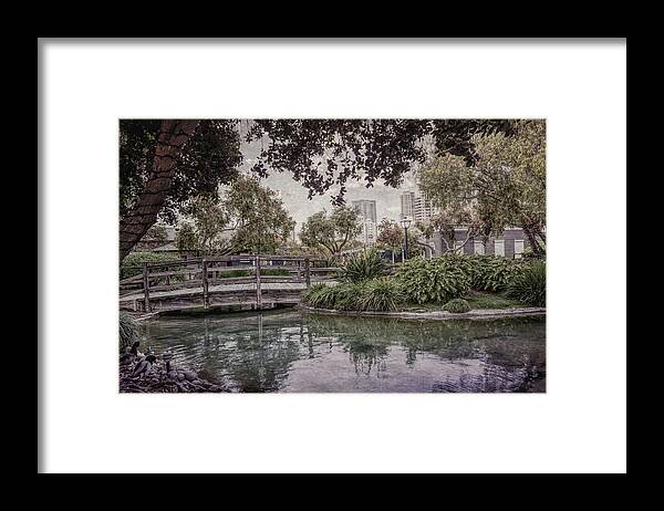 Footbridge Framed Print featuring the photograph Bridge Over the Pond SS #1 by Alison Frank
