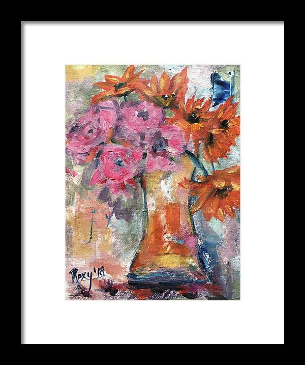 Flowers Framed Print featuring the painting Bunch of Happy Flowers by Roxy Rich