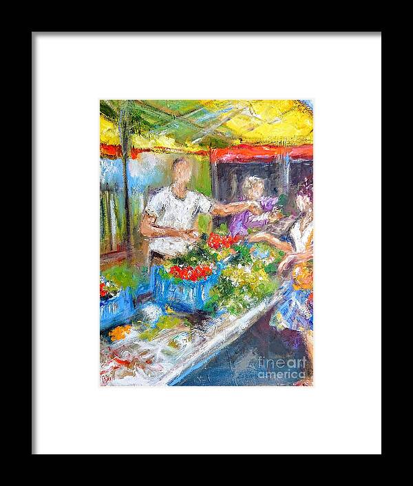 Painting Of Galway Market Framed Print featuring the painting Busy day at Galway Market paintings by Mary Cahalan Lee - aka PIXI